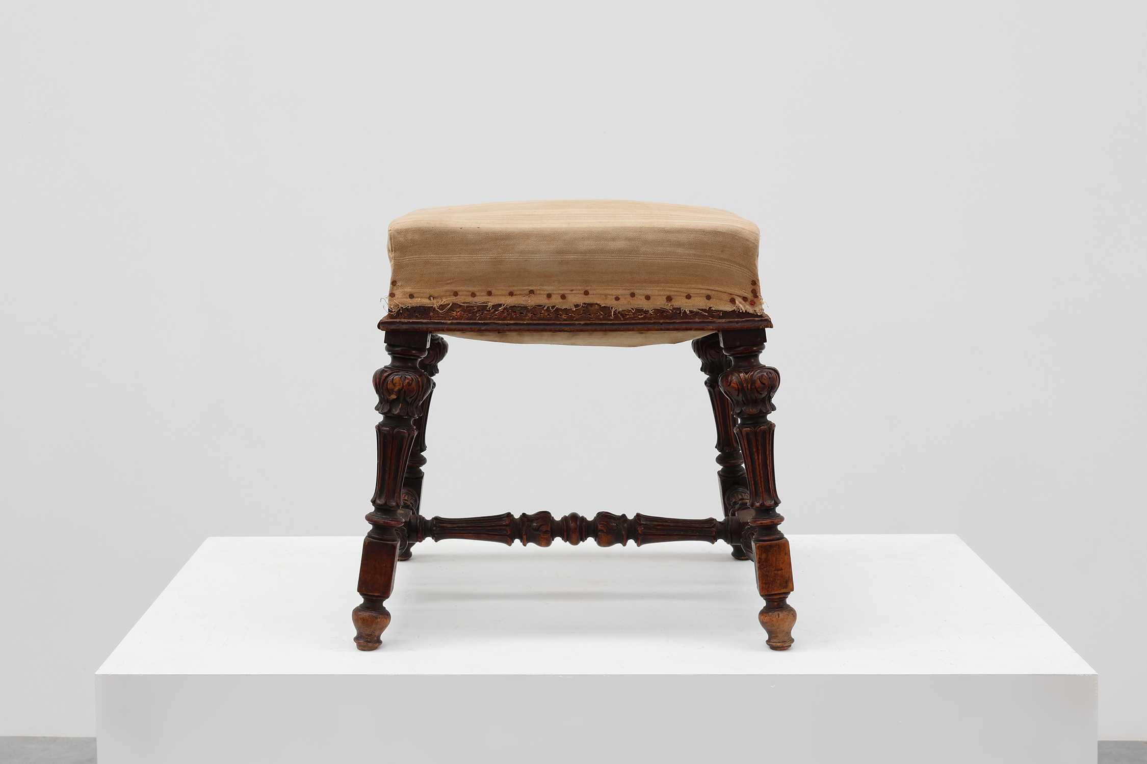 Baroque 19th century oak stool in Louis XV style, France thumbnail